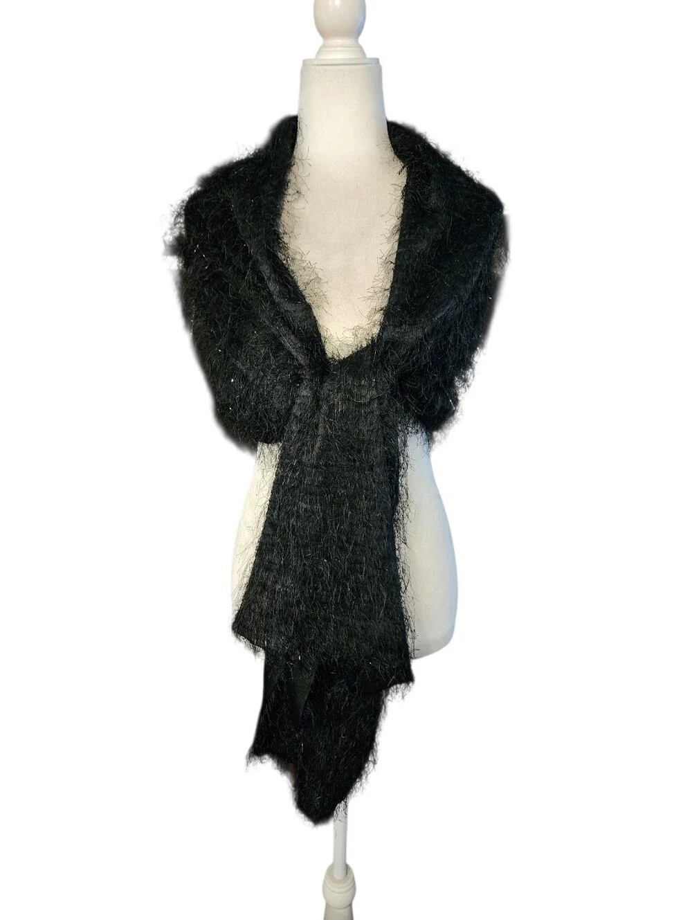 Valerie Stevens Black Fuzzy Wrap Scarf Shawl